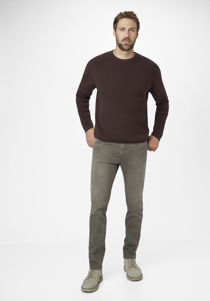 Paddocks Round neck melange knit pullover normale Passform - mocca