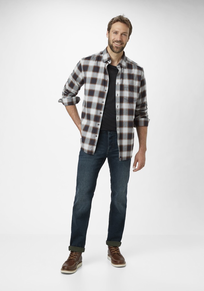 Paddocks Long sleeve herringbone check shirt with pocket normale Passform - night blue