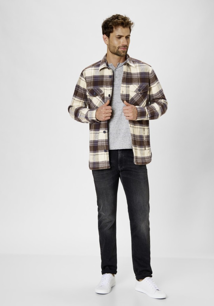 Paddocks flanell check overshirt with two pockets normale Passform - olive