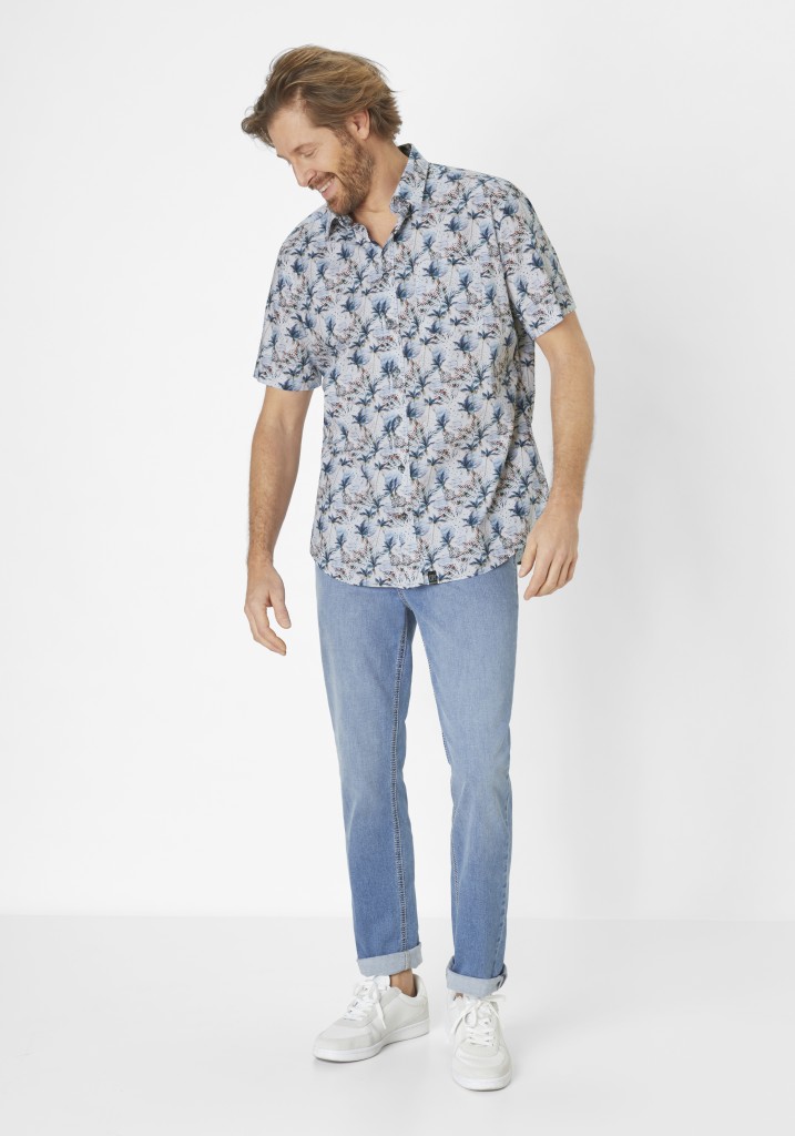 Paddocks Short sleeve all over palm print normale Passform - blue