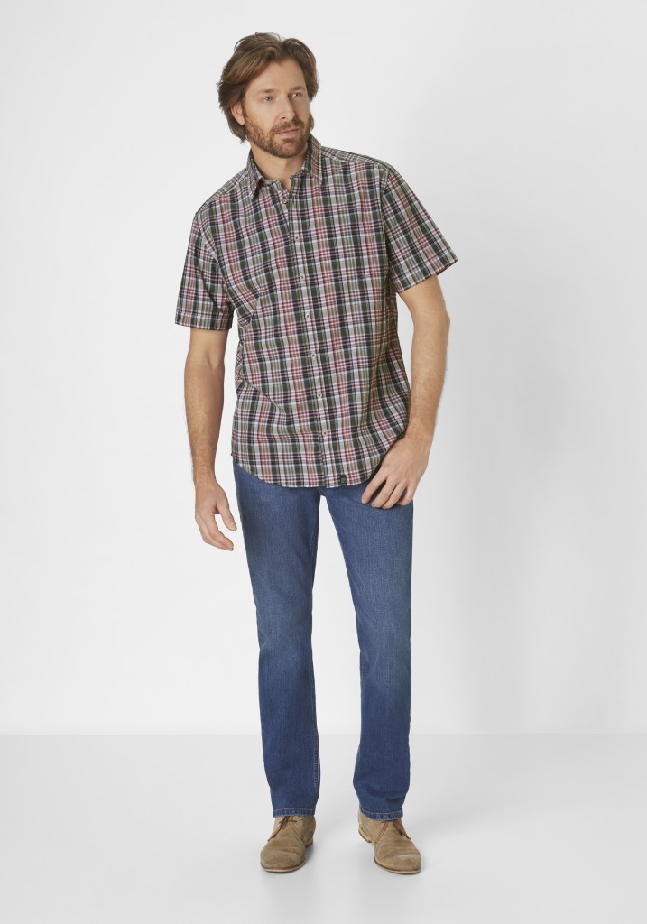 Paddocks Short sleeve seersucker check shirt normale Passform - khaki