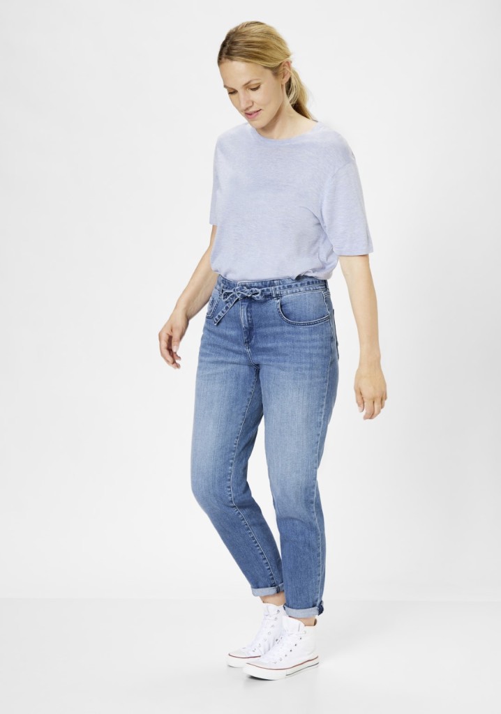 Paddocks CARO SOFT DENIM bequeme Passform - mid blue heavy wash with 3D pleats